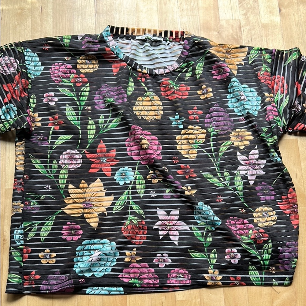 EUC! Zara Floral Striped Short Sleeve Top